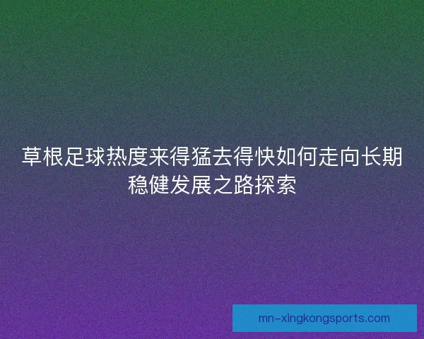 草根足球热度来得猛去得快如何走向长期稳健发展之路探索
